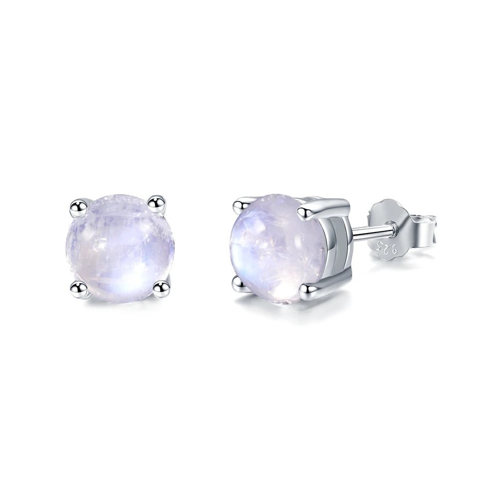 Natural Milky Blue Moonstone Stud Earrings | 5mm 925 Sterling Silver