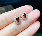 Natural Garnet Stud Earrings in 925 Sterling Silver | Elegant Red Gemstone Earrings for Women