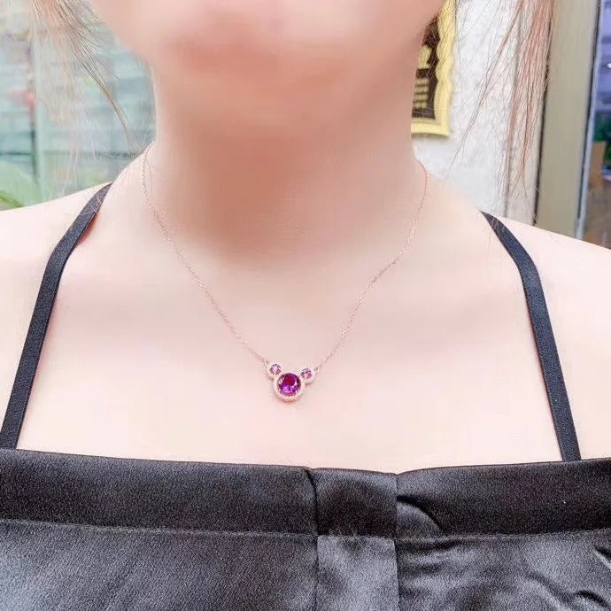 Cartoon Bear Amethyst Necklace – 925 Sterling Silver Cute Fairy Tale Pendant