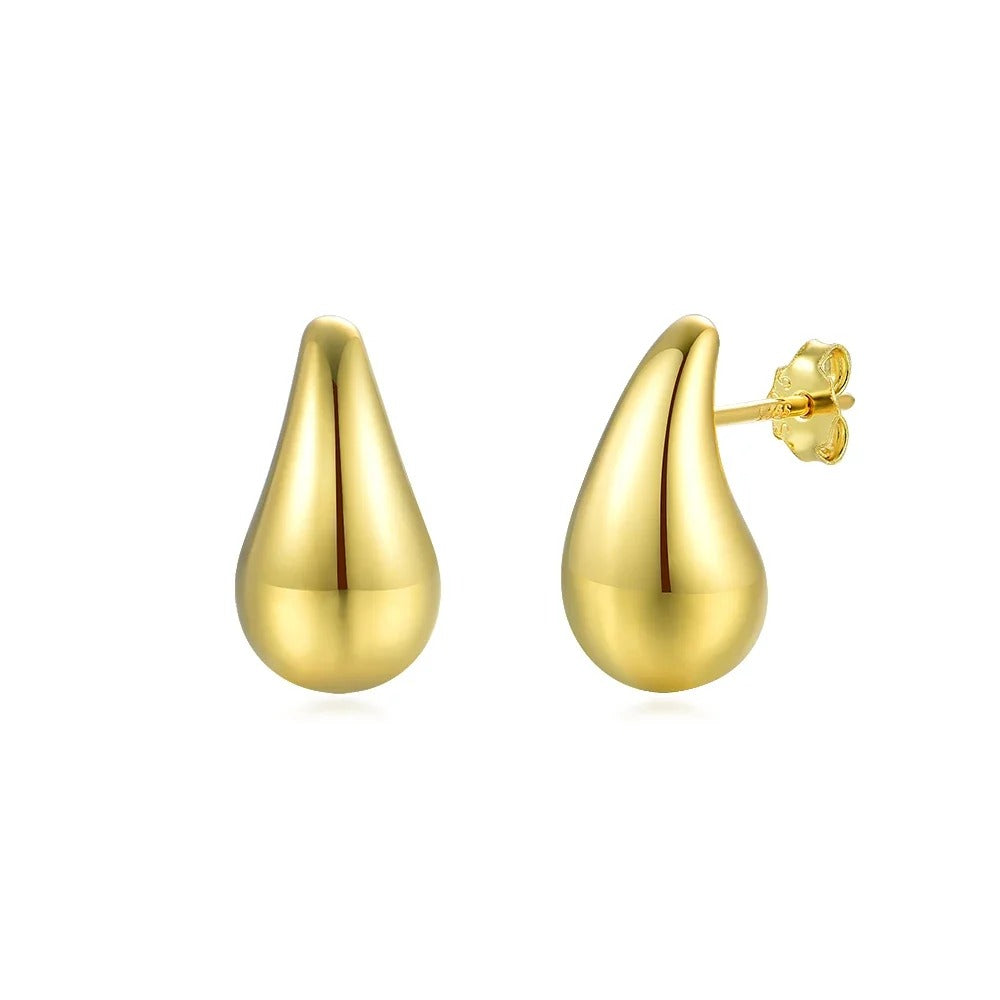 925 Sterling Silver Water Drop Stud Earrings – Classic White & Gold Finish