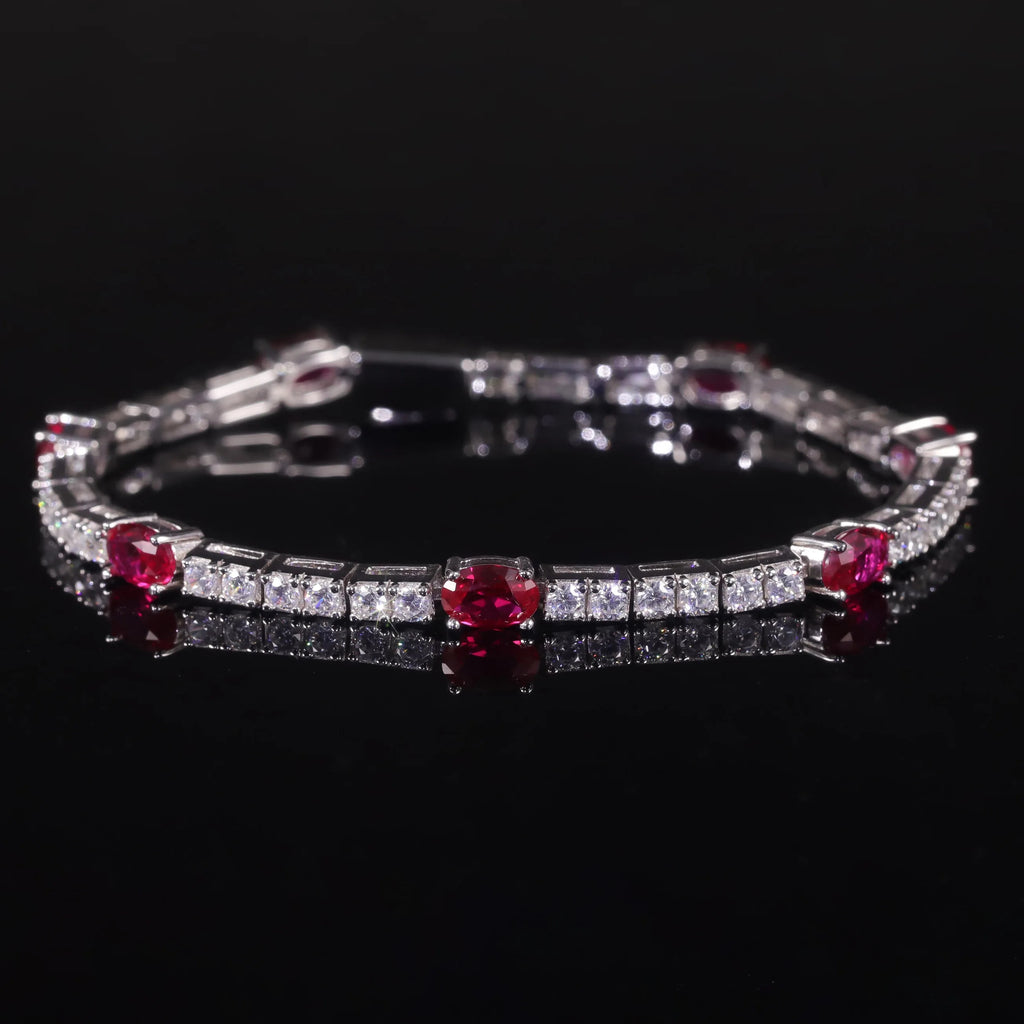Lab Grown Ruby Tennis Bracelet 925 Sterling Silver