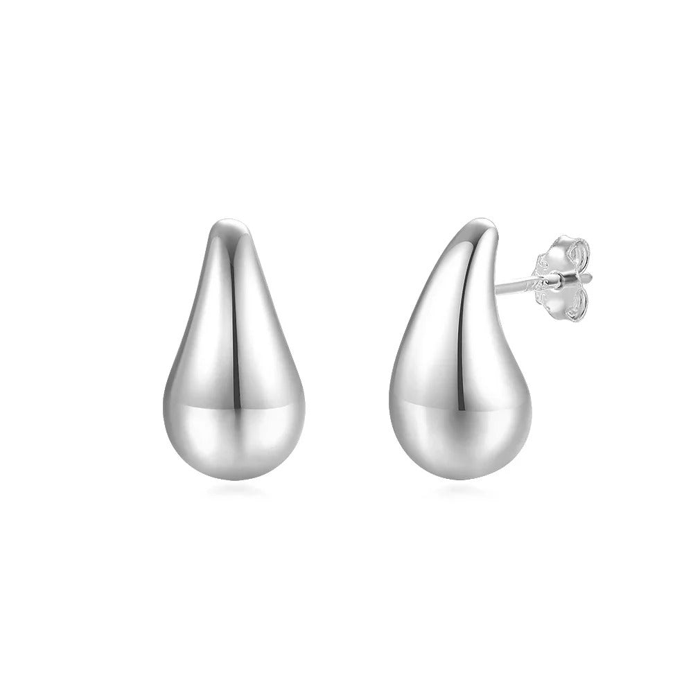 925 Sterling Silver Water Drop Stud Earrings – Classic White & Gold Finish