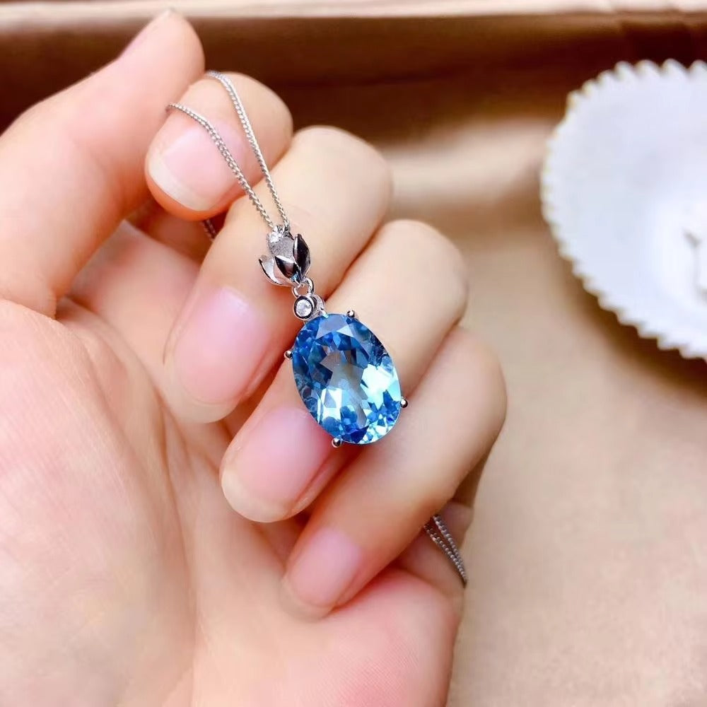 Blue Topaz 925 Sterling Silver Ring & Necklace Set