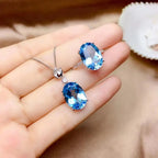 Blue Topaz 925 Sterling Silver Ring & Necklace Set