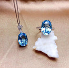 Blue Topaz 925 Sterling Silver Ring & Necklace Set