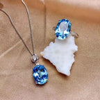 Blue Topaz 925 Sterling Silver Ring & Necklace Set