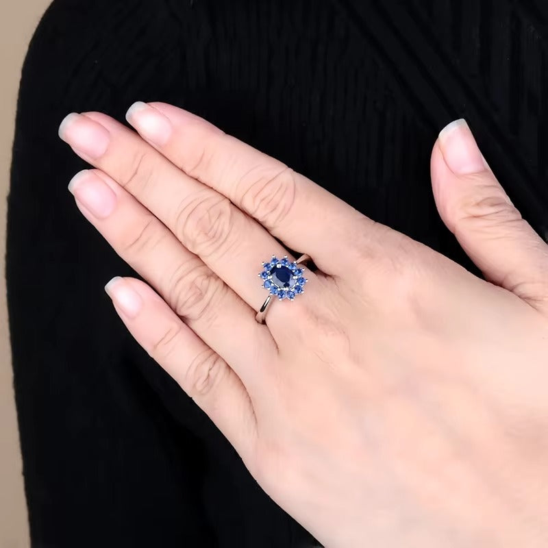 1.89Ct Natural Blue Sapphire Halo Ring in 925 Sterling Silver
