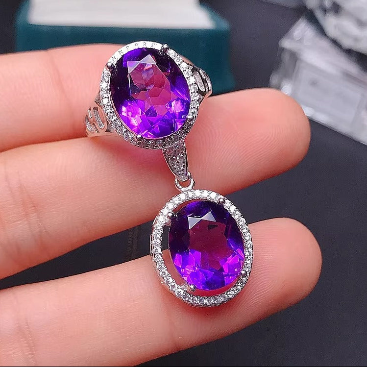 Brazil Amethyst 925 Sterling Silver Ring & Necklace Set