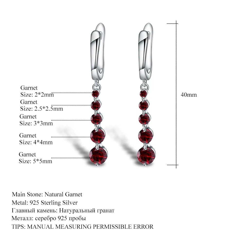 2.67Ct Natural Red Garnet Drop Earrings 925 Sterling Silver Dangle Earrings for Women