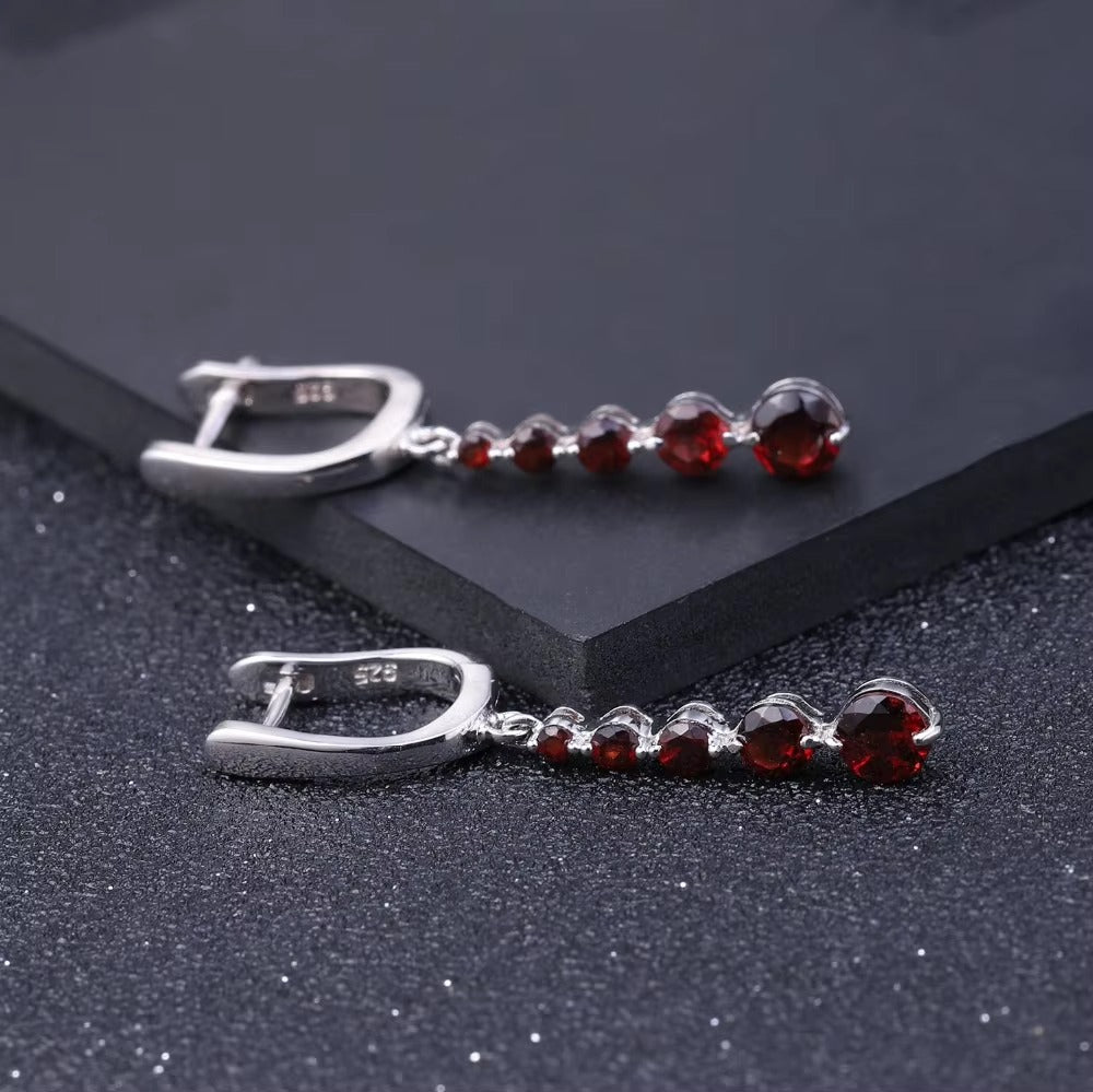 2.67Ct Natural Red Garnet Drop Earrings 925 Sterling Silver Dangle Earrings for Women