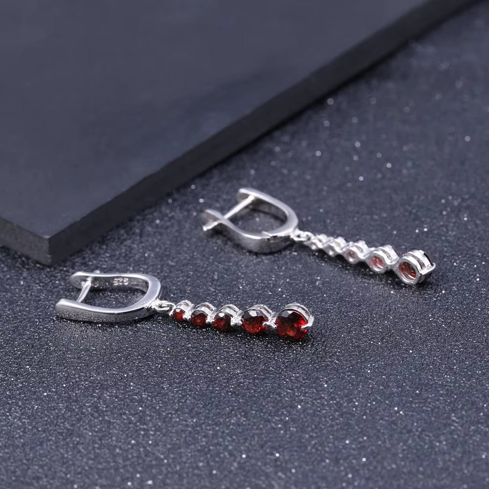 2.67Ct Natural Red Garnet Drop Earrings 925 Sterling Silver Dangle Earrings for Women