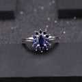 1.89Ct Natural Blue Sapphire Halo Ring in 925 Sterling Silver