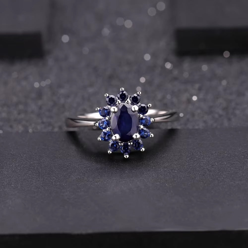 1.89Ct Natural Blue Sapphire Halo Ring in 925 Sterling Silver
