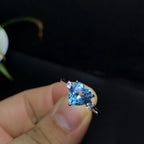 Natural Blue Topaz Heart Ring 925 Sterling Silver Classic Gemstone Ring for Women
