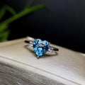 Natural Blue Topaz Heart Ring 925 Sterling Silver Classic Gemstone Ring for Women