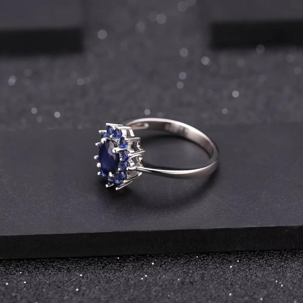 1.89Ct Natural Blue Sapphire Halo Ring in 925 Sterling Silver
