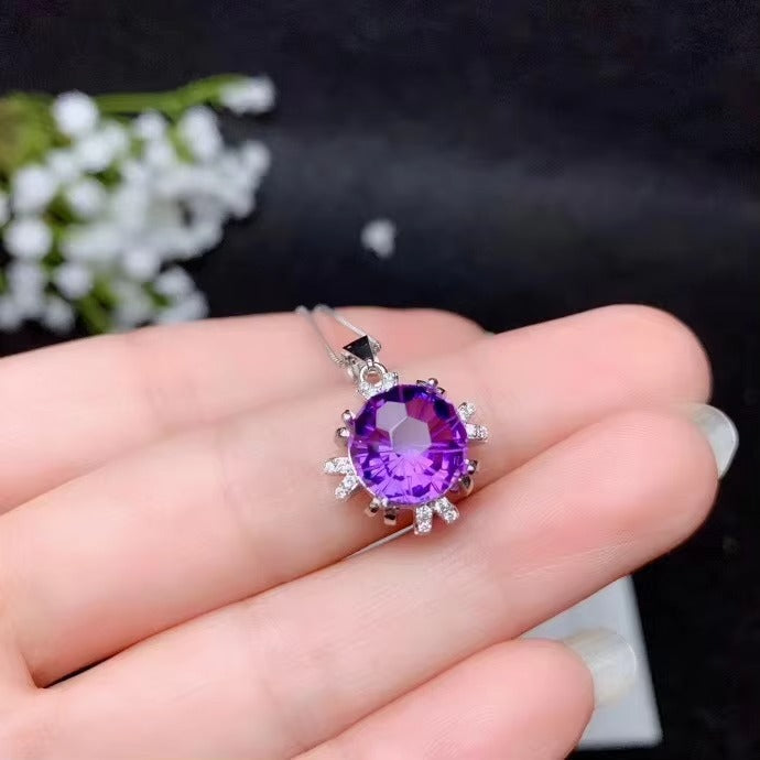 Natural Amethyst 925 Silver Ring & Necklace Set