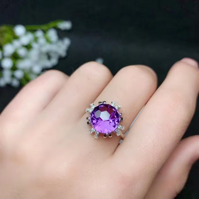 Natural Amethyst 925 Silver Ring & Necklace Set