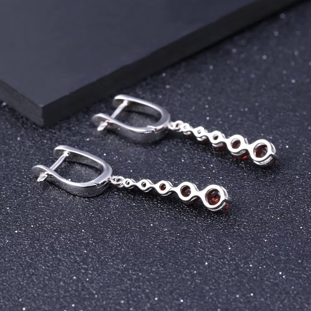 2.67Ct Natural Red Garnet Drop Earrings 925 Sterling Silver Dangle Earrings for Women