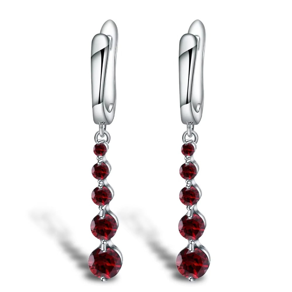 2.67Ct Natural Red Garnet Drop Earrings 925 Sterling Silver Dangle Earrings for Women