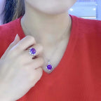 Natural Amethyst 925 Silver Ring & Necklace Set