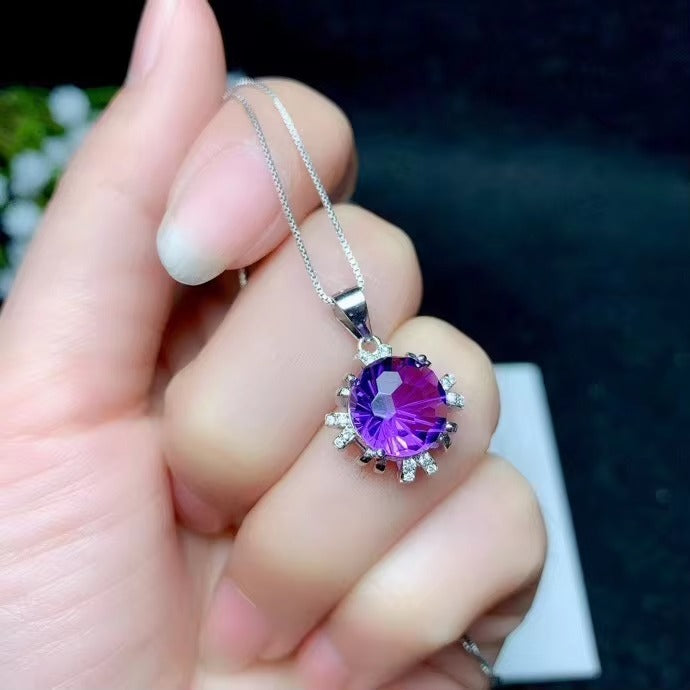 Natural Amethyst 925 Silver Ring & Necklace Set