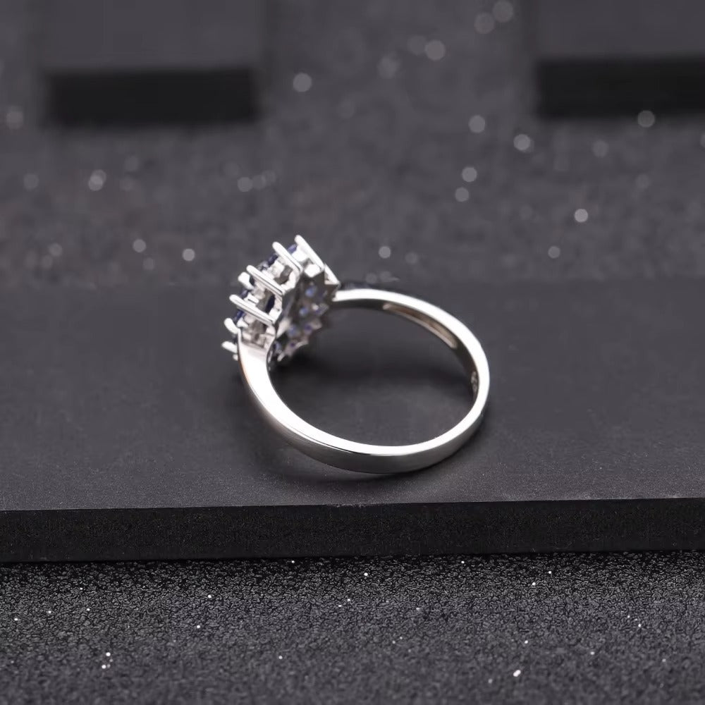 1.89Ct Natural Blue Sapphire Halo Ring in 925 Sterling Silver