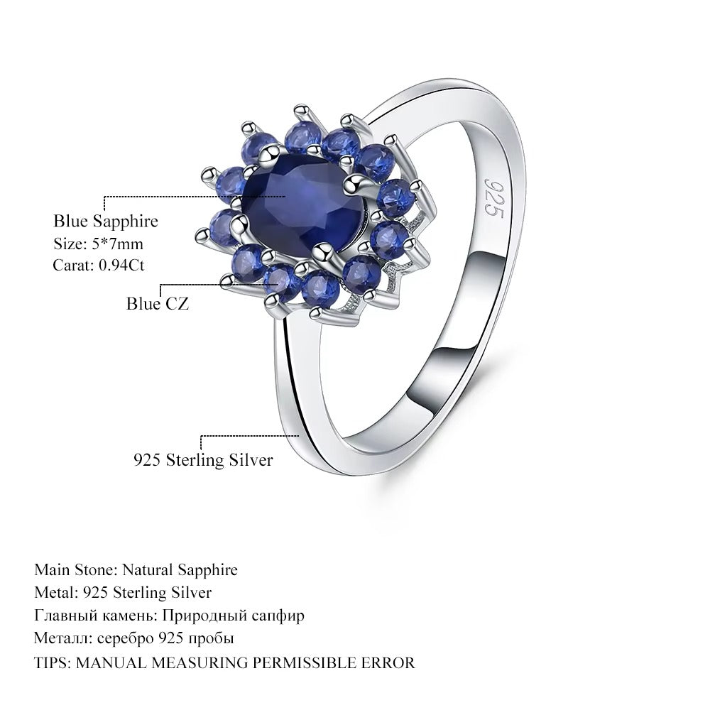 1.89Ct Natural Blue Sapphire Halo Ring in 925 Sterling Silver