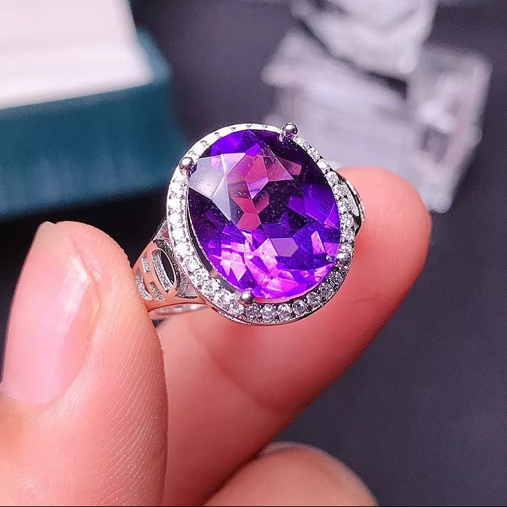 Brazil Amethyst 925 Sterling Silver Ring & Necklace Set