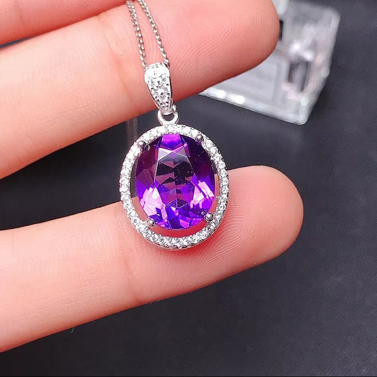 Brazil Amethyst 925 Sterling Silver Ring & Necklace Set