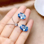 Blue Topaz 925 Sterling Silver Ring & Necklace Set
